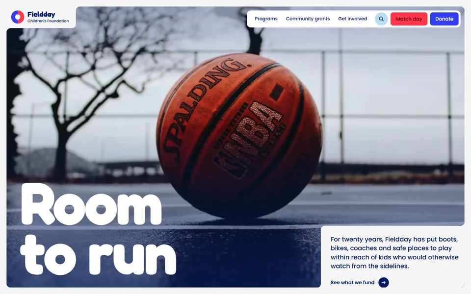 Children's sports charity website made with 8B