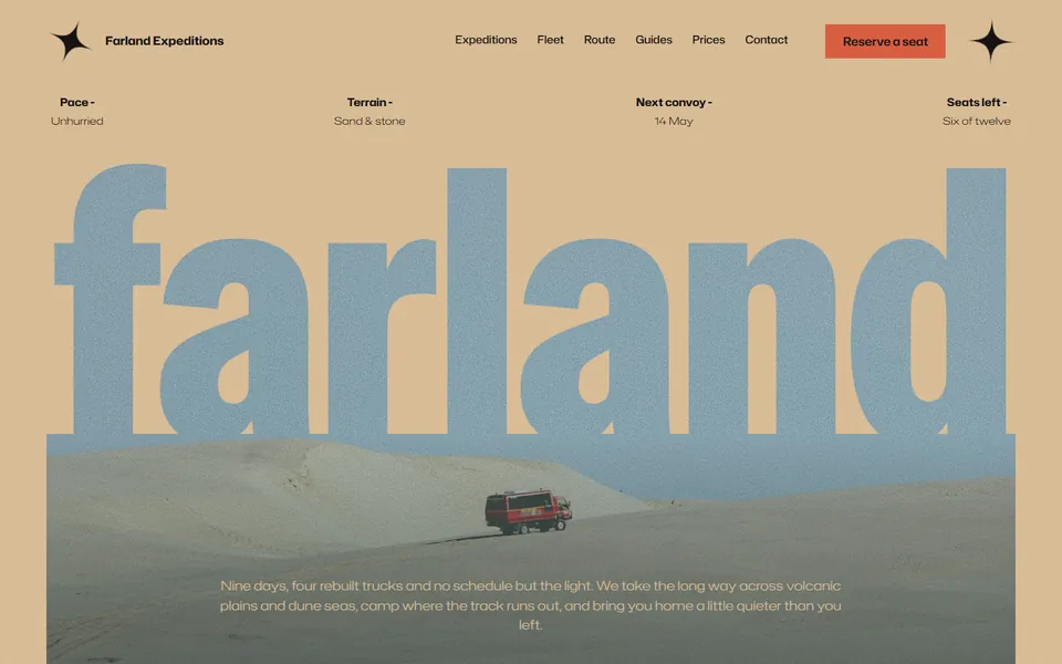 Overland travel website made with 8B