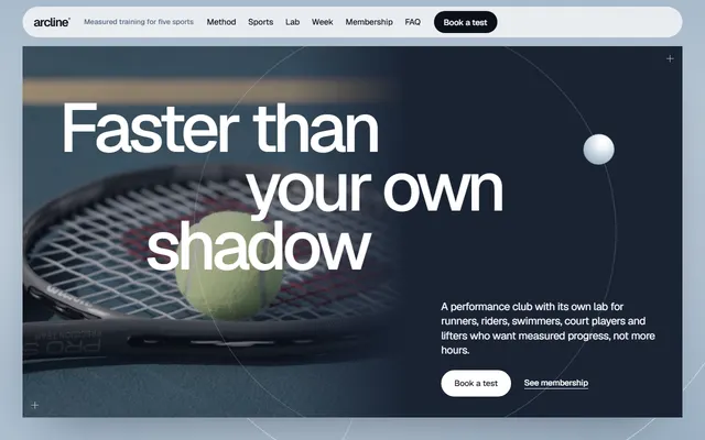 Arcline, a free fitness website template: first screen
