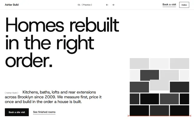Ashlar Build, a free construction company website template: first screen