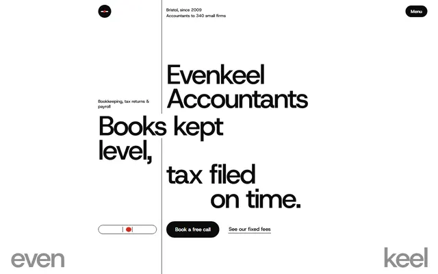 Evenkeel, a free accounting firm website template: first screen