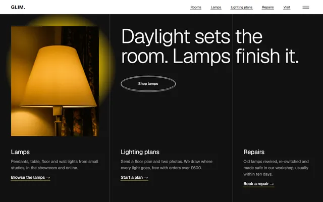 Lighting store: first screen