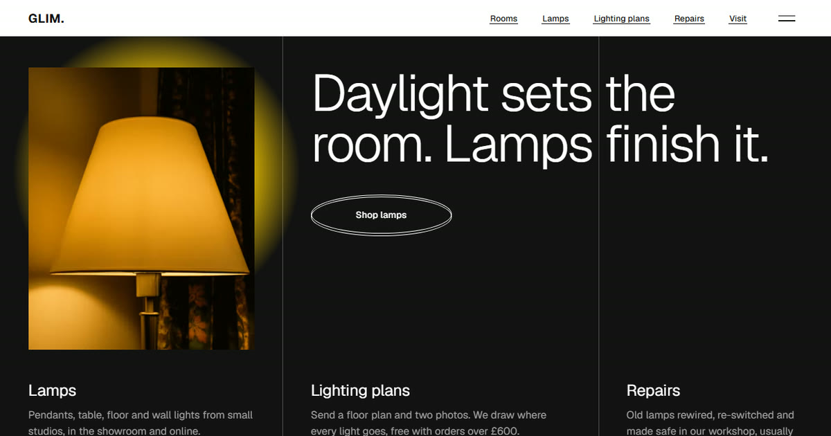 Free lighting store website template (HTML, GSAP) | 8B