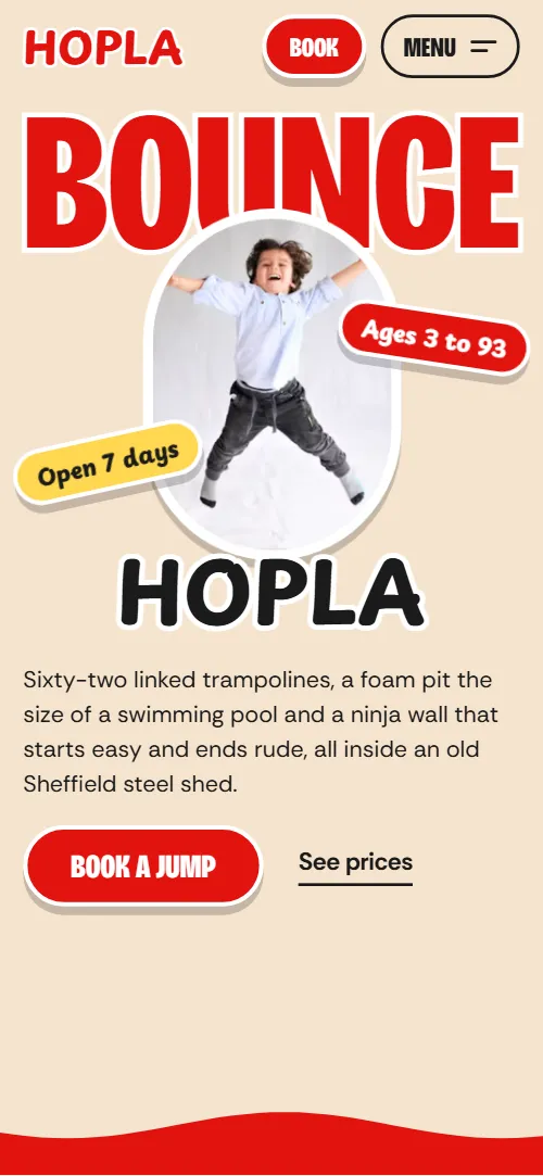 Hopla template: first screen on a phone