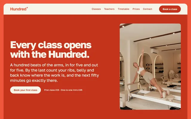 Pilates studio: first screen