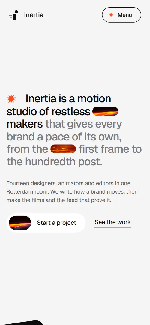 Motion design studio website template: first screen on a phone