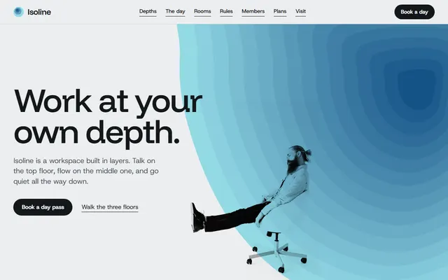 Isoline, a free coworking website template: first screen