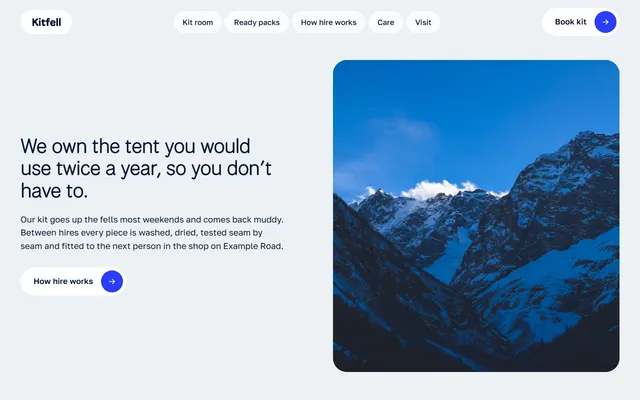 Outdoor gear rental: first screen