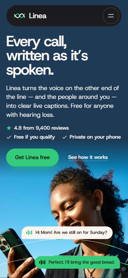 Linea template: first screen on a phone