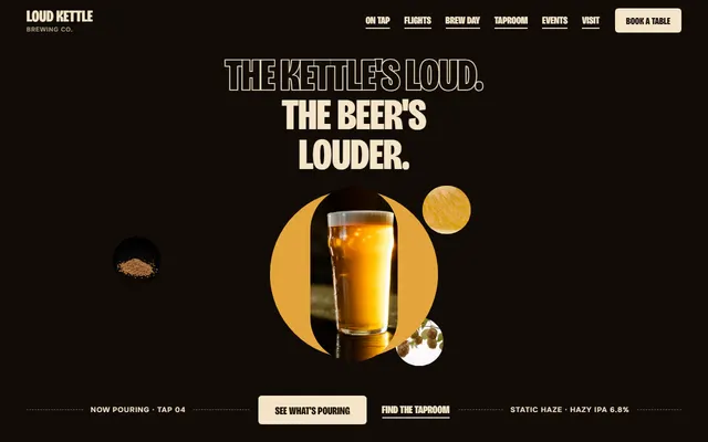Loud Kettle, a free brewery website template: first screen