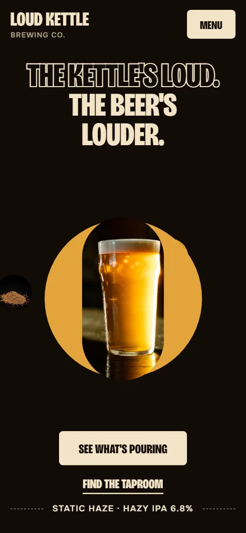 Loud Kettle template: first screen on a phone