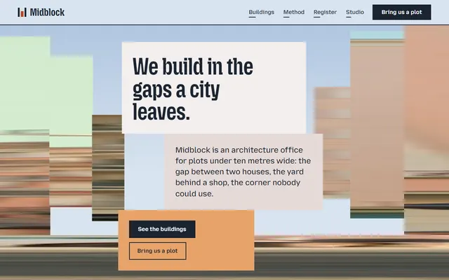 Midblock, a free architecture website template: first screen
