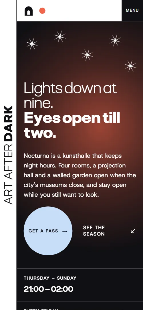 Art gallery website template: first screen on a phone