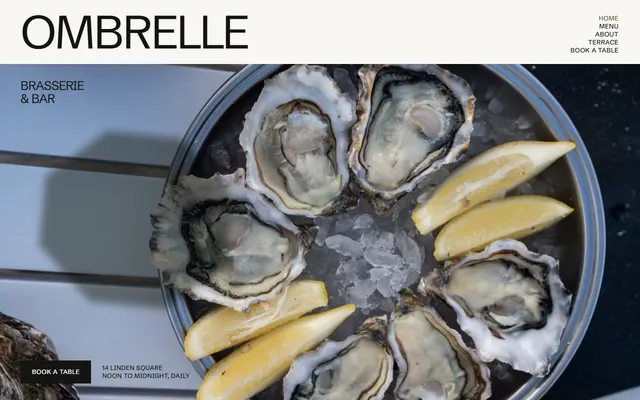 Ombrelle, a free restaurant website template: first screen