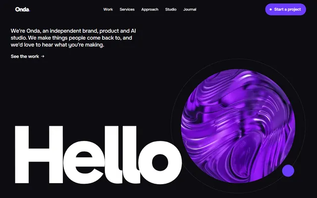 Onda, a free design studio website template: first screen