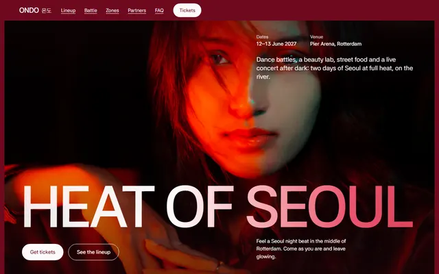 ONDO, a free event website template: first screen