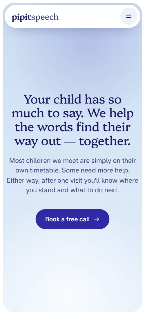 Speech therapist website template: first screen on a phone
