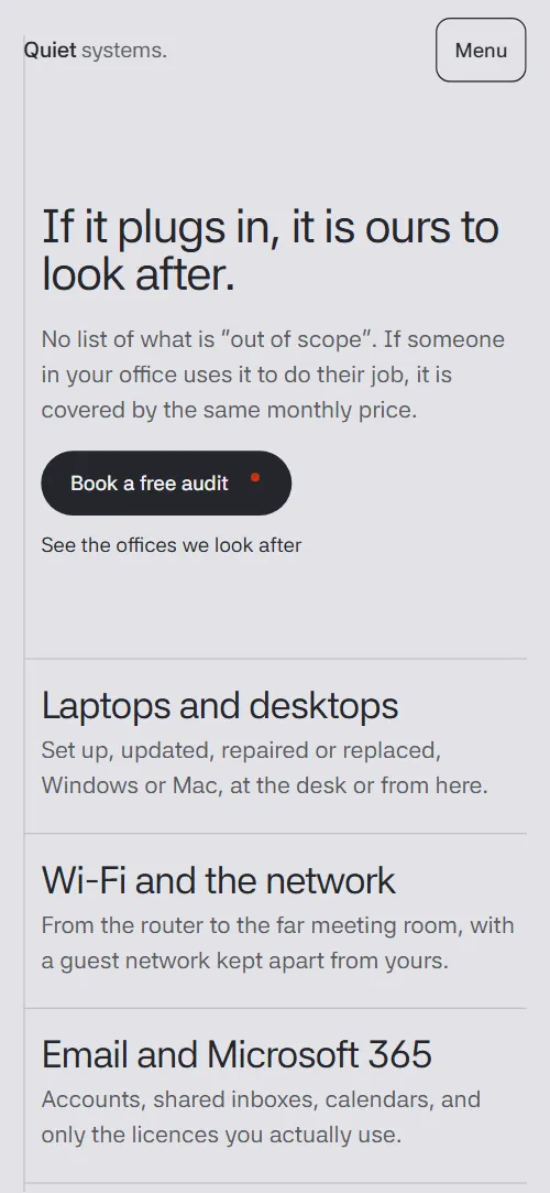 It support website template: first screen on a phone