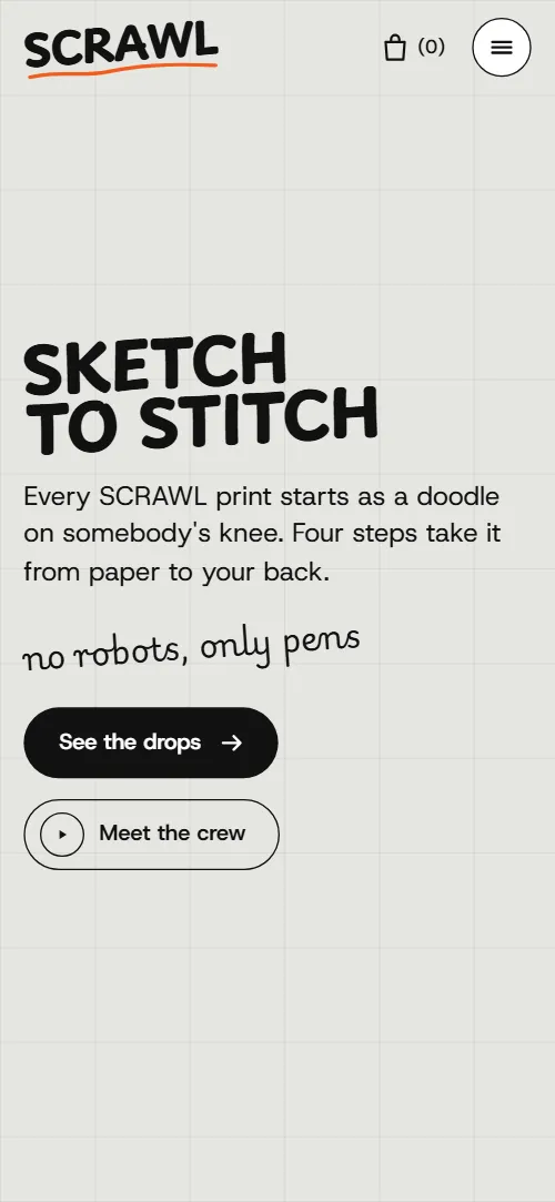Streetwear brand website template: first screen on a phone
