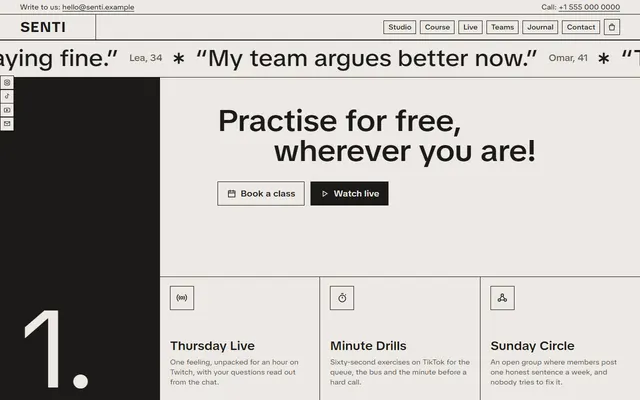 Wellness studio: first screen