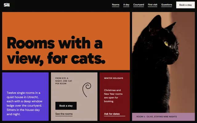 Sill, a free pet boarding website template: first screen