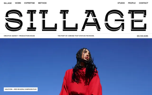 Sillage, a free creative agency website template: first screen